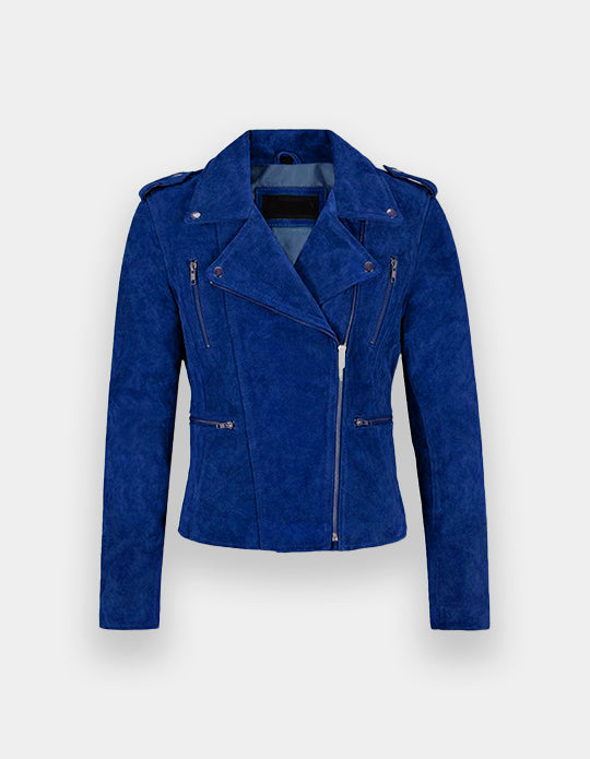 New Women's Biker Suede Leather Jacket Olive Suede Classic Fashion Casual Jacket, Chaqueta de ante en marrón oscuro.